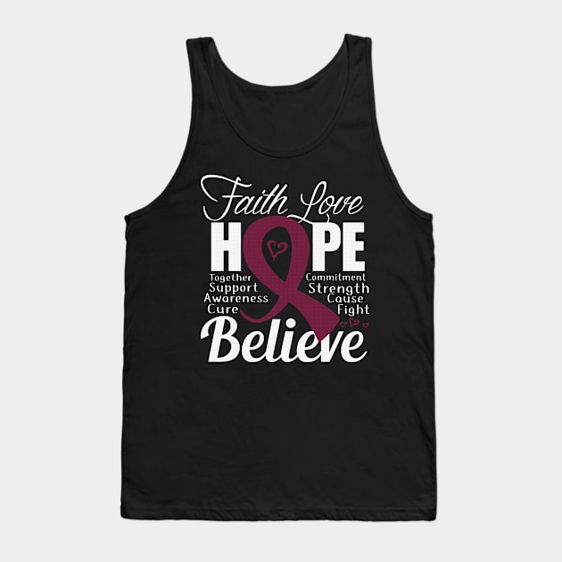 Faith Love Hope Support Awareness Cure Believe Sickle Cell Awareness Burgundy Ribbon Warrior Tank Top by celsaclaudio506